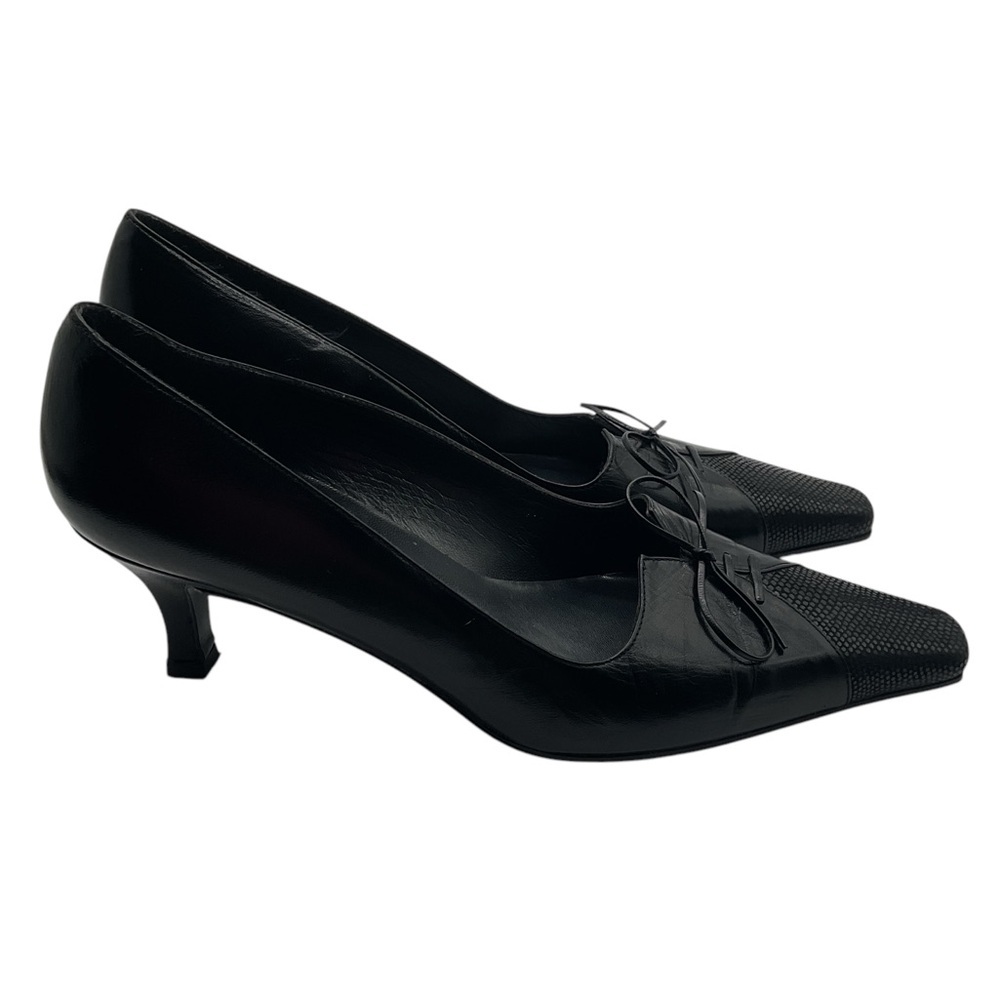 Stuart Weitzman Shoes‎ | Black Leather Lace Up Kitten Heels Pumps size 8.5B
